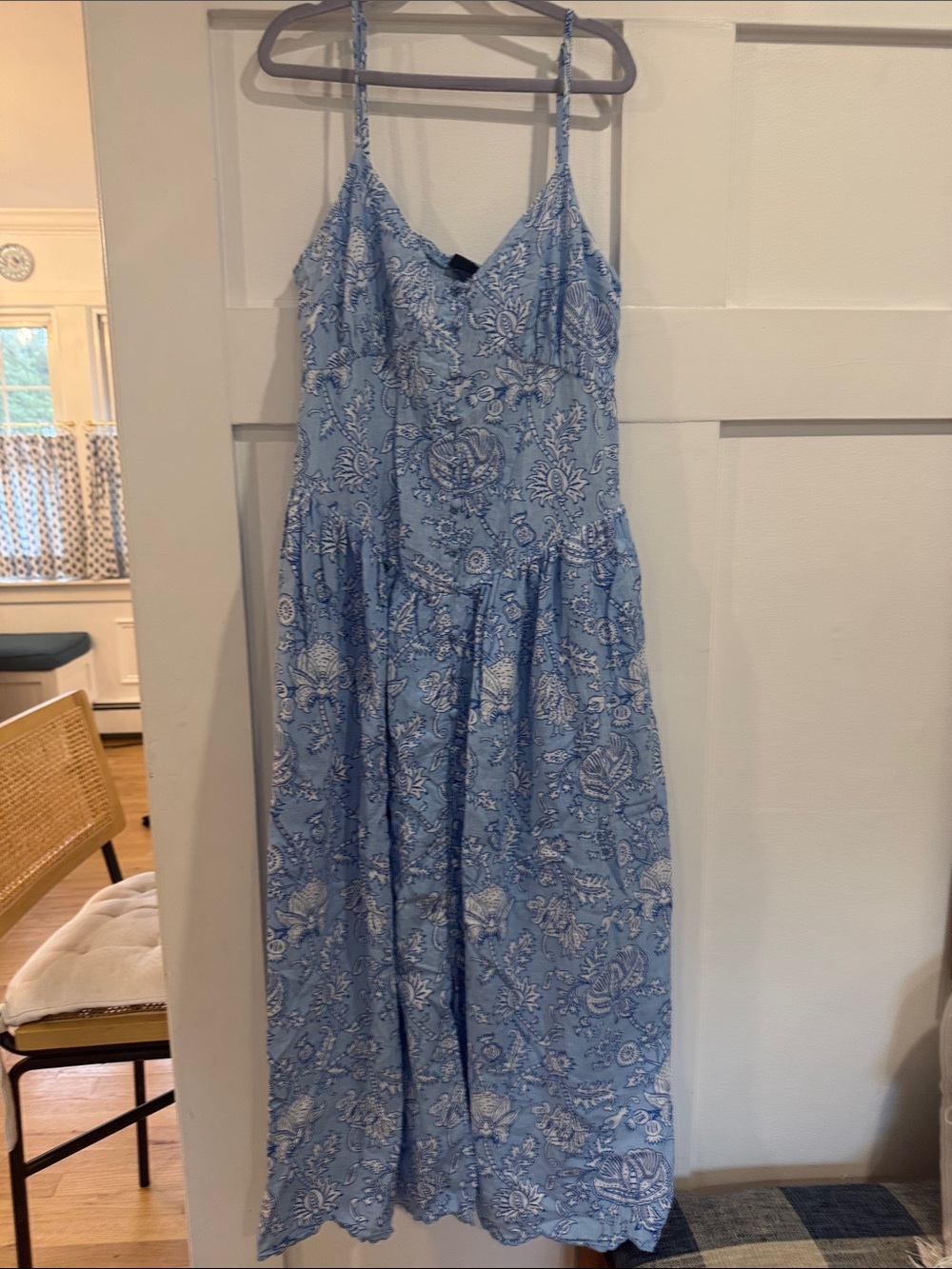 Sleeveless Blue Paisley Maxi Dress with Adjustable Straps